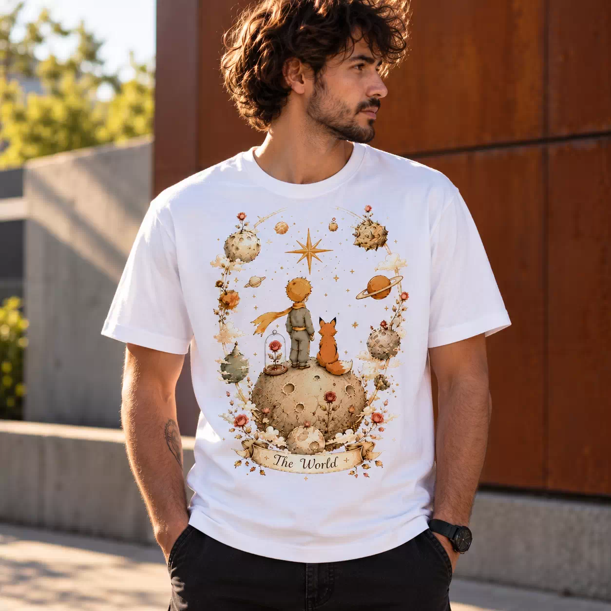 Pánské tričko - The World - Svět - Tarot - Limitovaná edice - Malý princ X Tarot (Srpen)