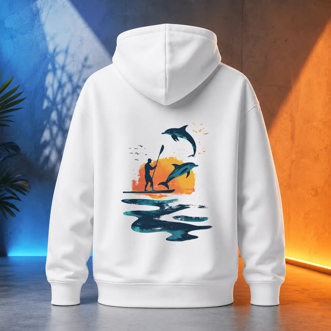 Unisex mikina - Paddleboard s delfíny - Svobodná příroda