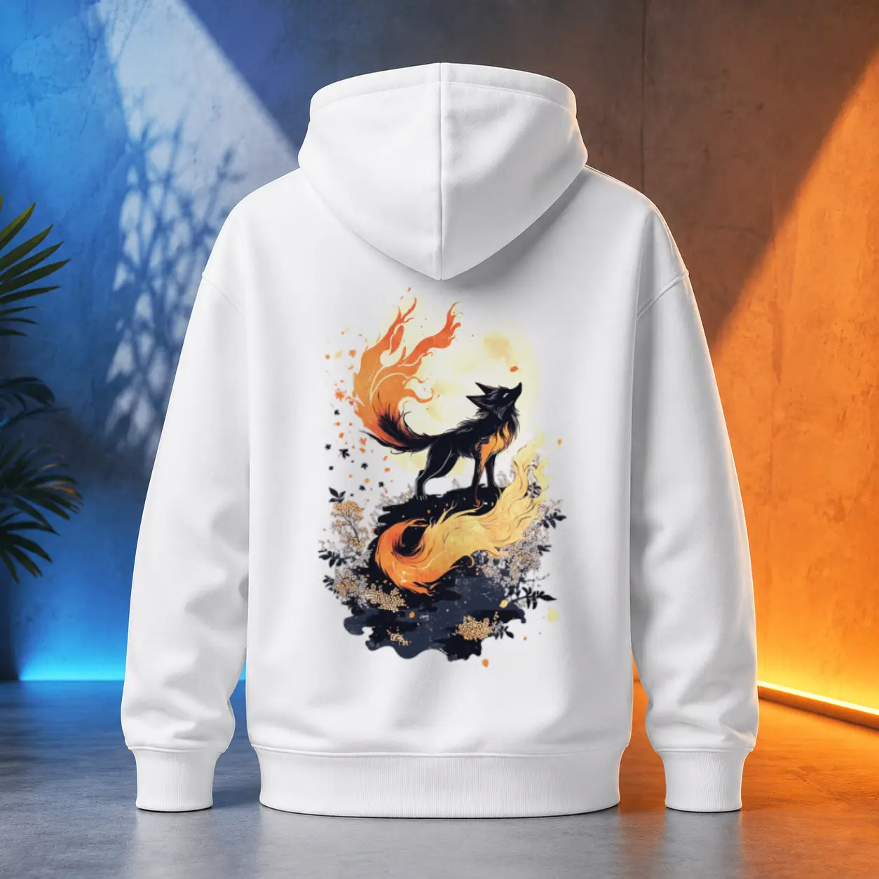 Unisex mikina - Kitsune obklíčená plamenem