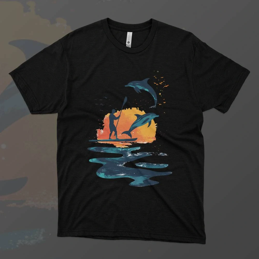 Pánské tričko - Paddleboard s delfíny - Svobodná příroda