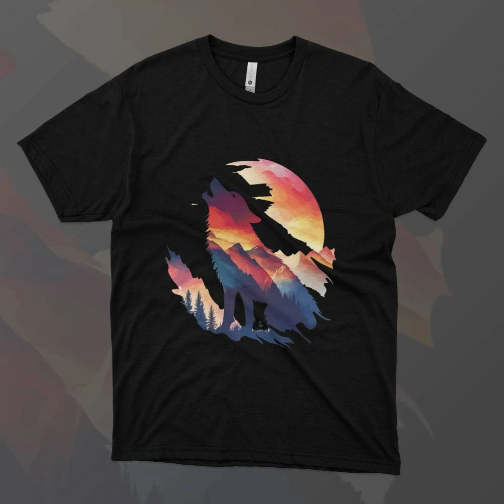 Pánské tričko - Stínový vlk pod měsícem - Svobodná příroda