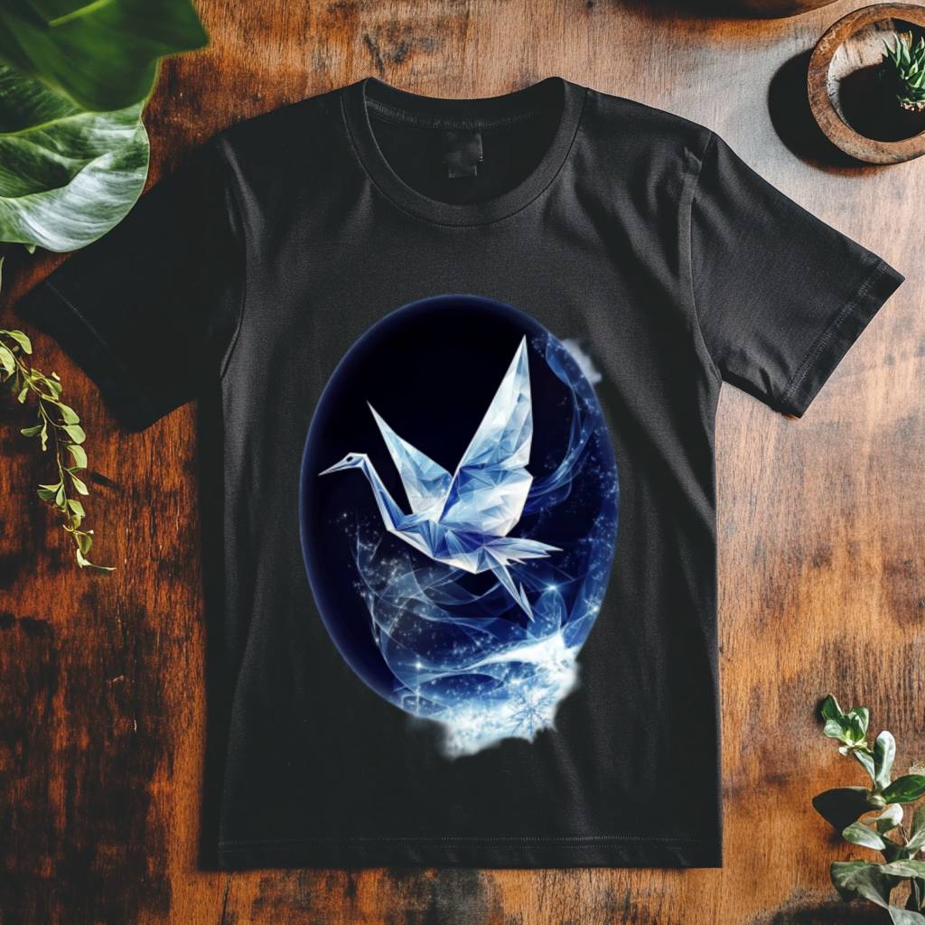 Dámské tričko - Origami jeřáb nad oblaky