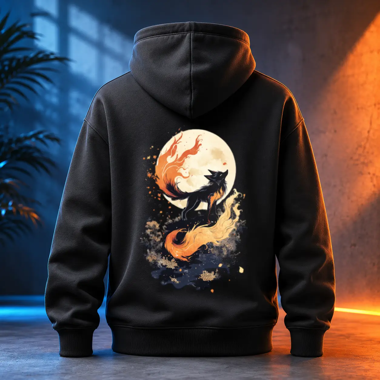 Unisex mikina - Kitsune obklíčená plamenem
