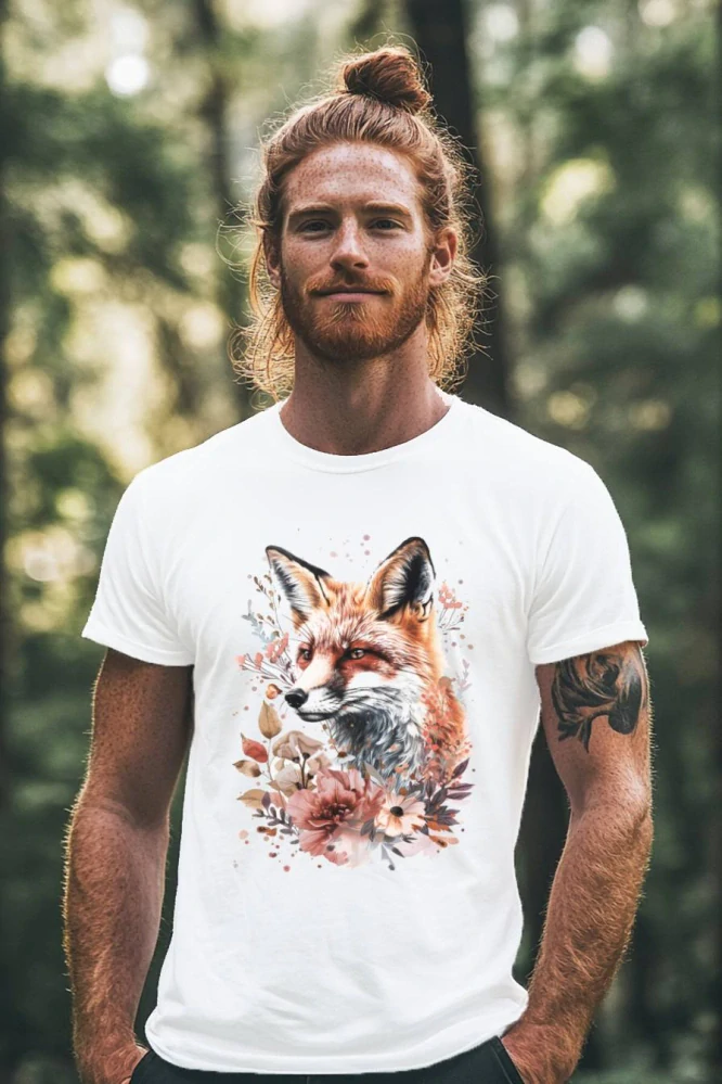 Pánské tričko - Liška s květinami
