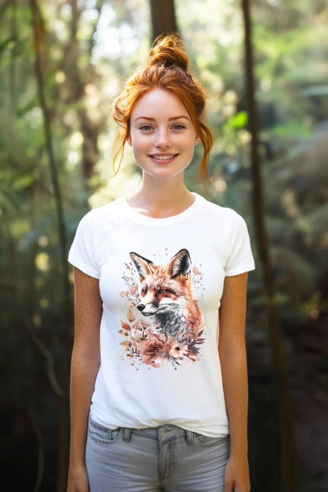 Dámské tričko - Liška s květinami