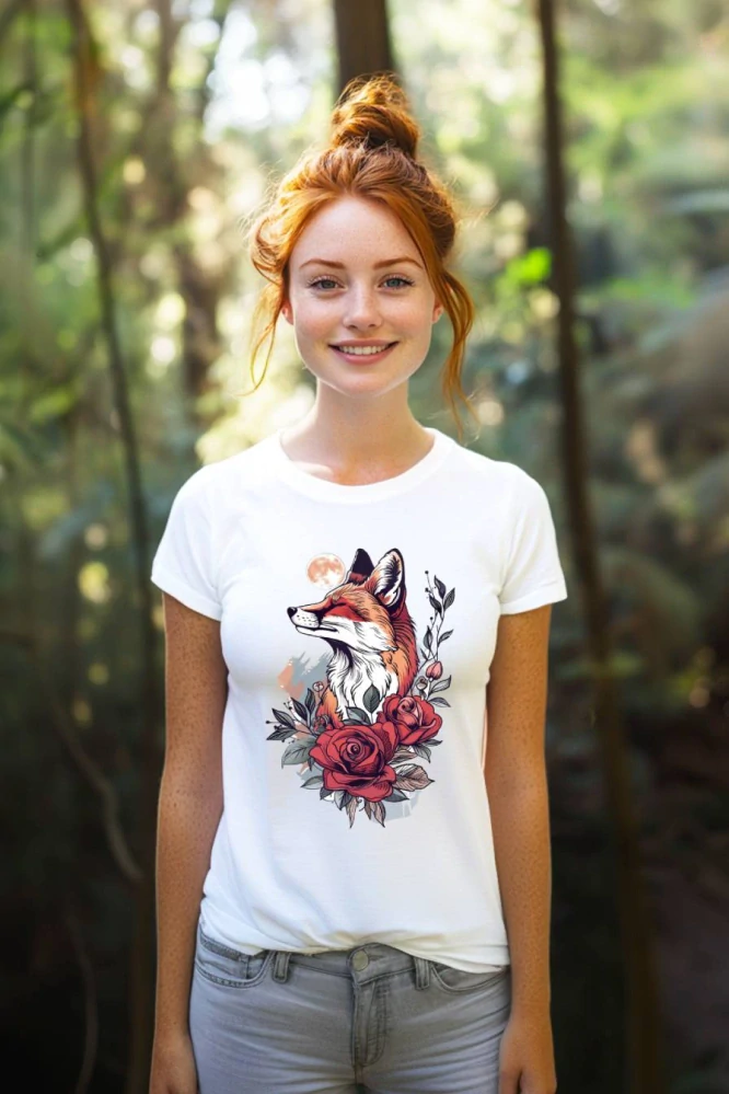 Dámské tričko - Liška s růží