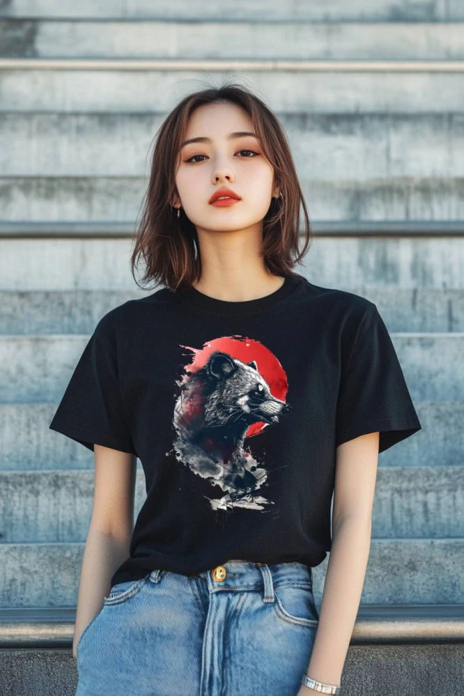 Dámské tričko - Tanuki a krvavý měsíc