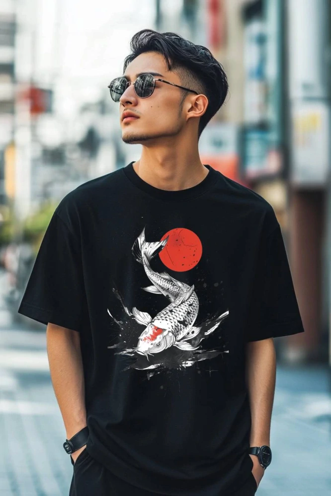 Pánské tričko - Koi kapr pod měsícem