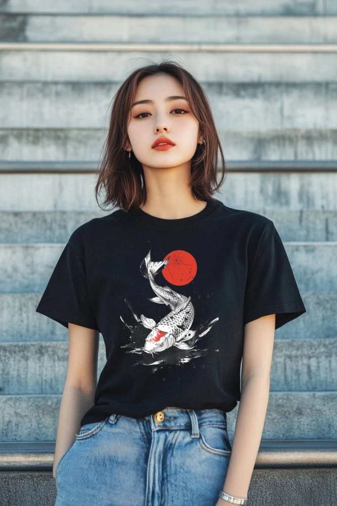 Dámské tričko - Koi kapr pod měsícem