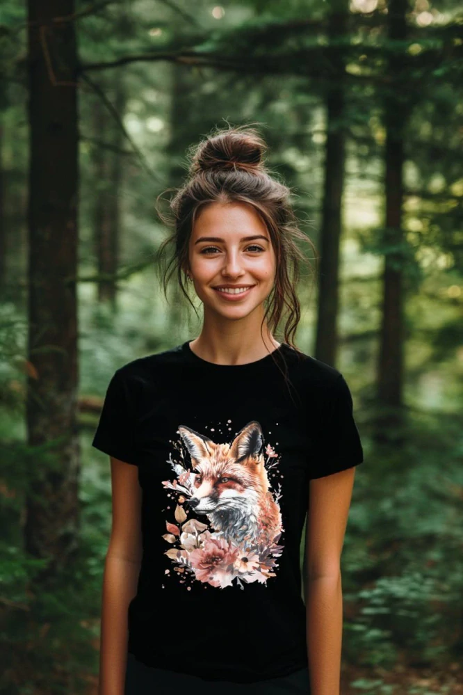 Dámské tričko - Liška s květinami