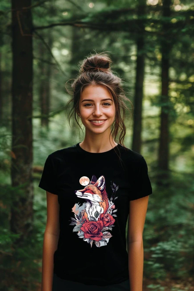 Dámské tričko - Liška s růží
