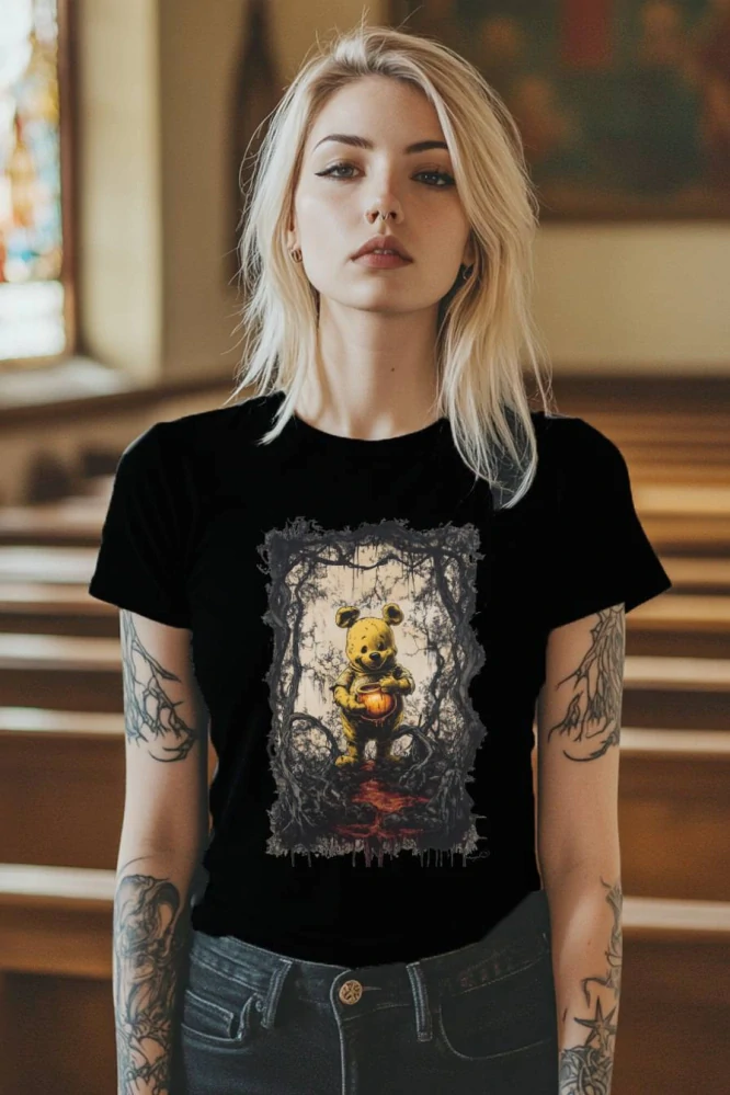 Dámské tričko - Medvídek Pú – Temná Medová Snídaně