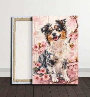 Obraz - Australský ovčák ve kvetoucí krajině