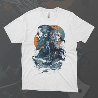 Dámské tričko - Vikingský pár na moři