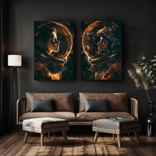 Set párových obrazů: Astronaut a Astronautka (2 ks)