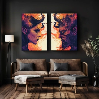 Set párových obrazů: Démon a Démonka (2 ks)