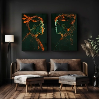 Set párových obrazů: Divoký lovec a Divoká lovkyně (2 ks)