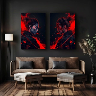 Set párových obrazů: Samurai a Samurajka (2 ks)