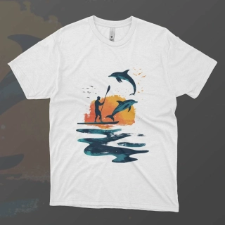Pánské tričko - Paddleboard s delfíny - Svobodná příroda