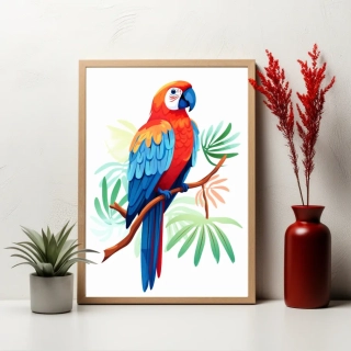 Plakát - Veselý papoušek na větvi