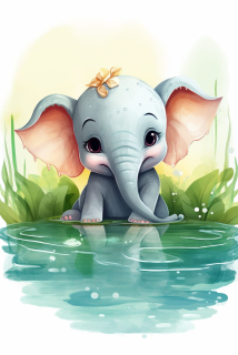 Plakát - Slůně u rybníka