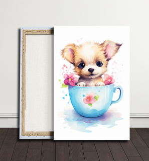 Obraz - Štěně v Kvetoucím Hrnečku