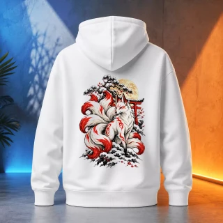 Unisex mikina - Kitsune pod zimním měsícem