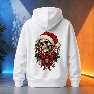 Unisex mikina - Lebka v Santa čepici