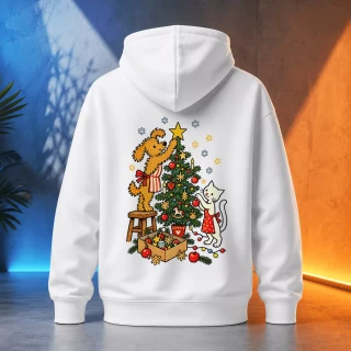 Unisex mikina - Pejsek a kočička zdobí stromek