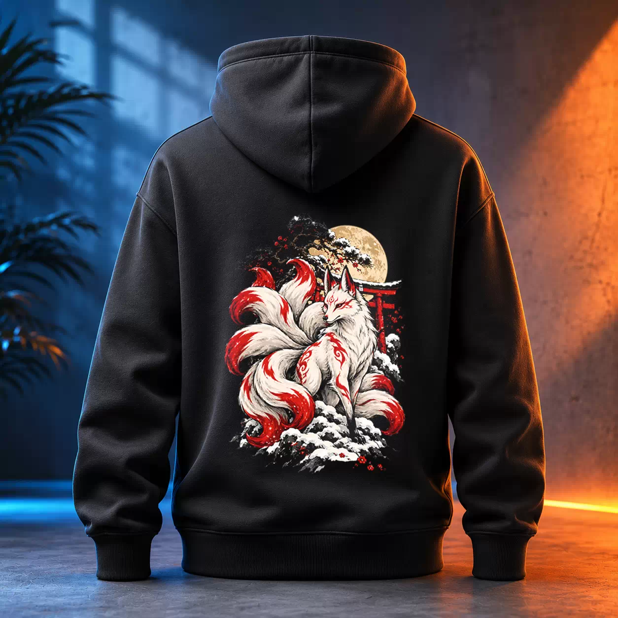 Unisex mikina - Kitsune pod zimním měsícem