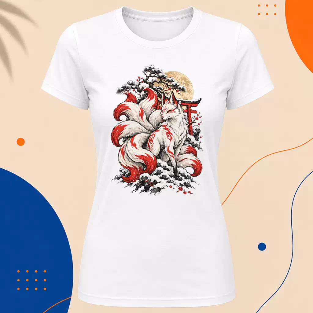 Dámské tričko - Kitsune pod zimním měsícem