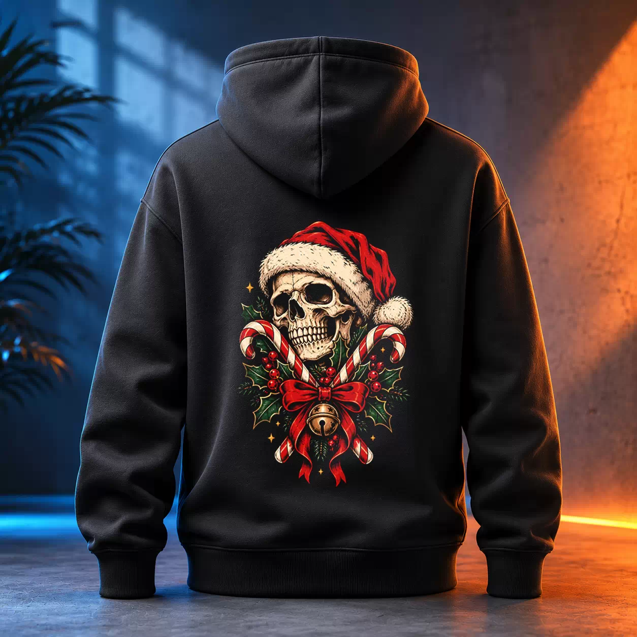Unisex mikina - Lebka v Santa čepici