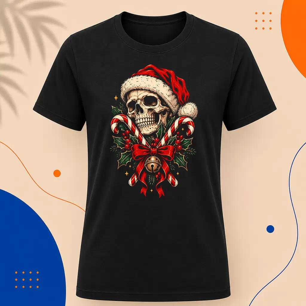 Pánské tričko - Lebka v Santa čepici