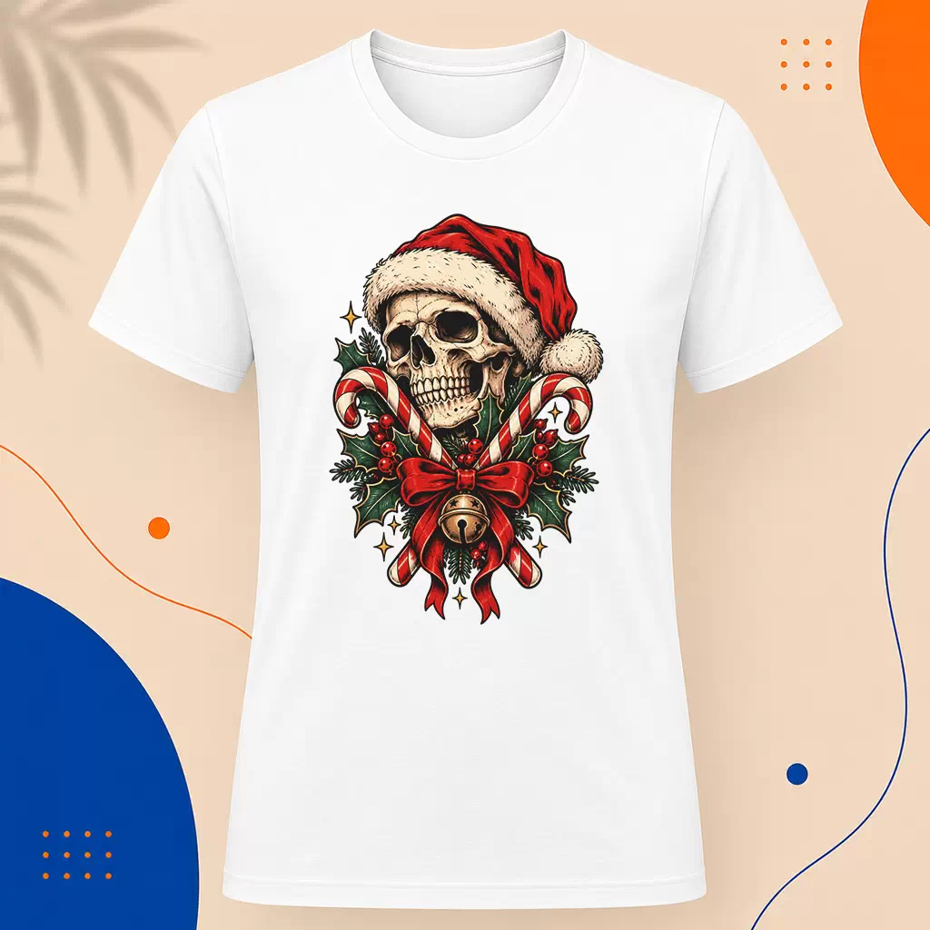 Pánské tričko - Lebka v Santa čepici